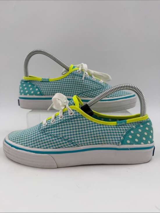 Keds Shoes - Keds Double Dutch Teal Polka Dot & Gingham Sneakers Neon Lime Trim Women's 6.5